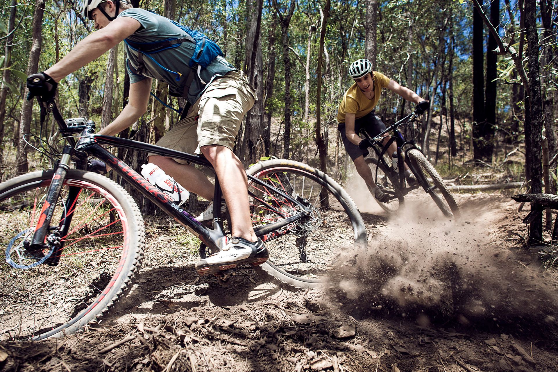 two men mountain biking