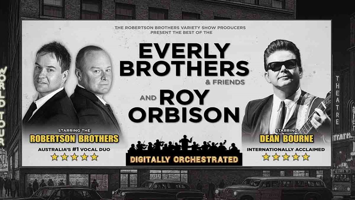 Image showing picture of three singers along side text that says Everly Brothers and friends and Roy Orbison