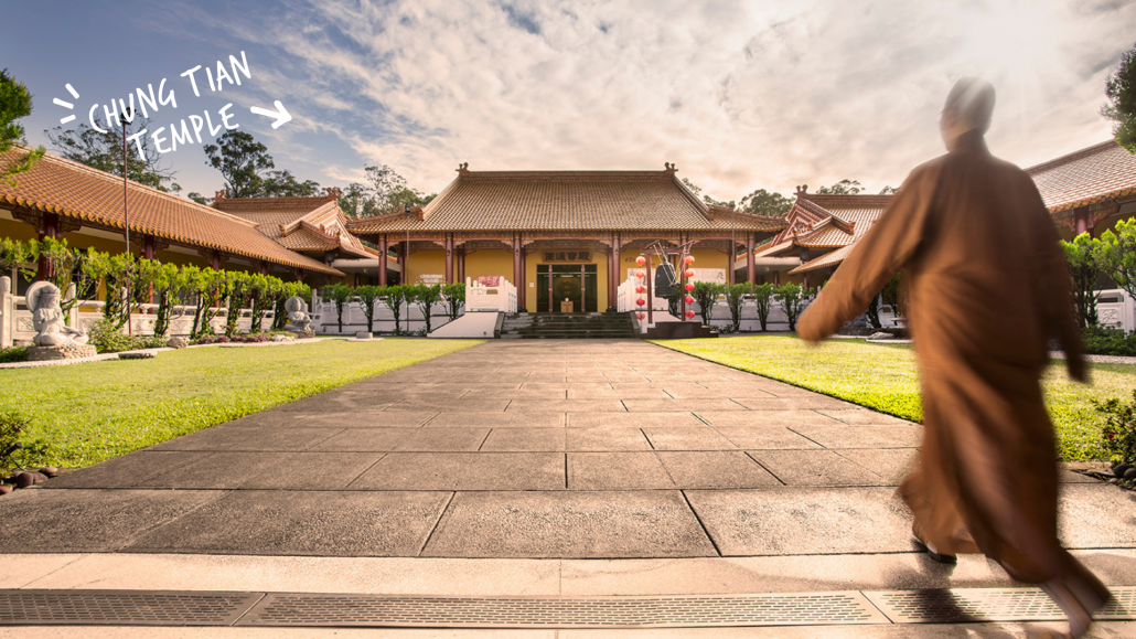 Monk walking at Chung Tian Temple