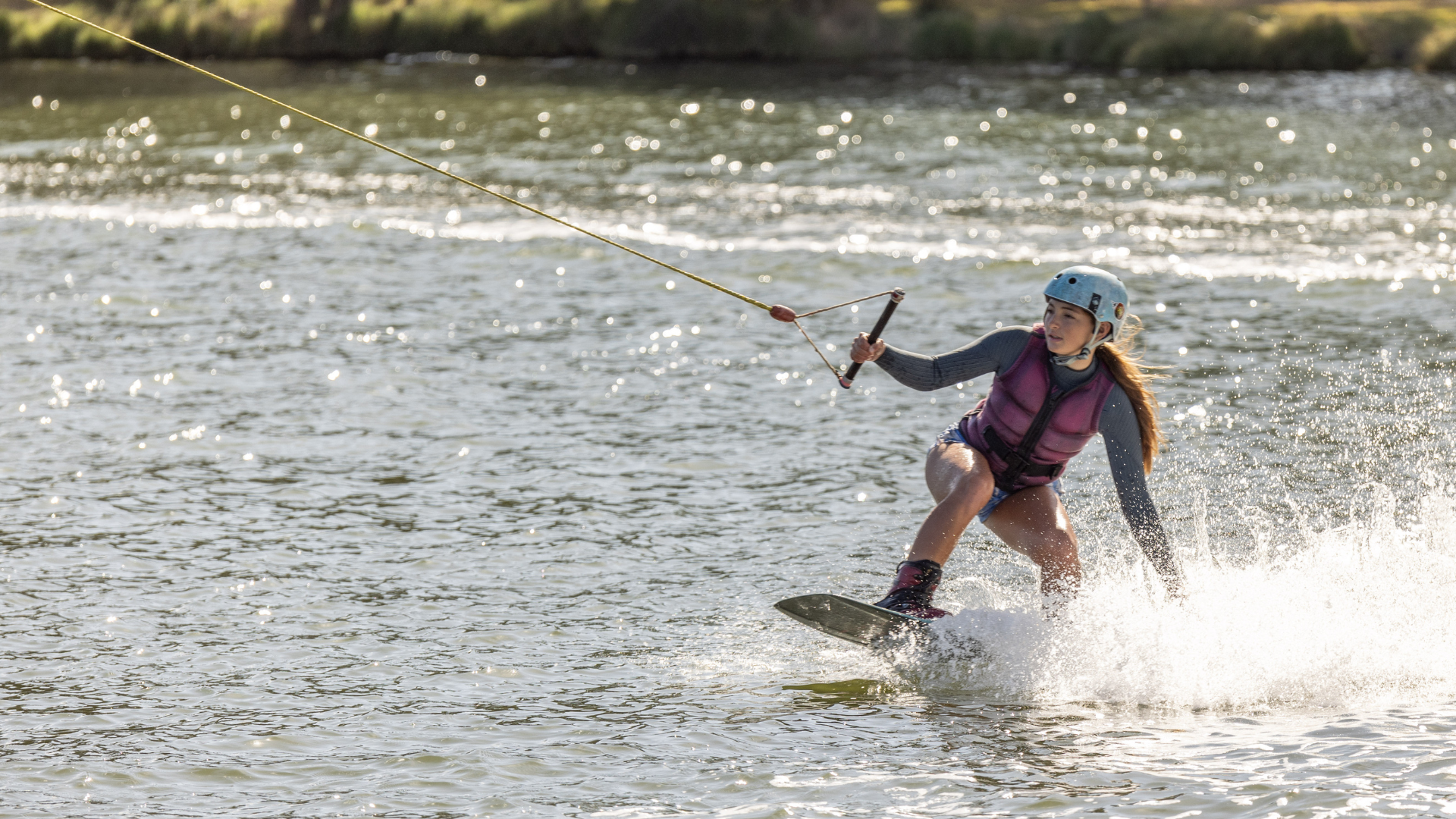 A girl wakeboarding