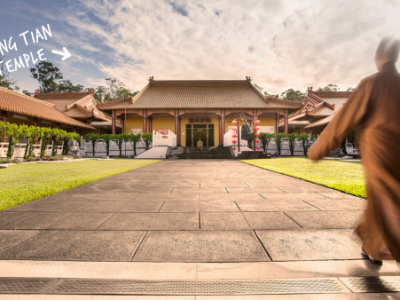 Monk walking at Chung Tian Temple